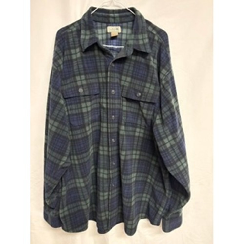 LL Bean Mens XXL Fleece Plaid Shirt Blue Green Long Sleeve Button Down Gorpcore